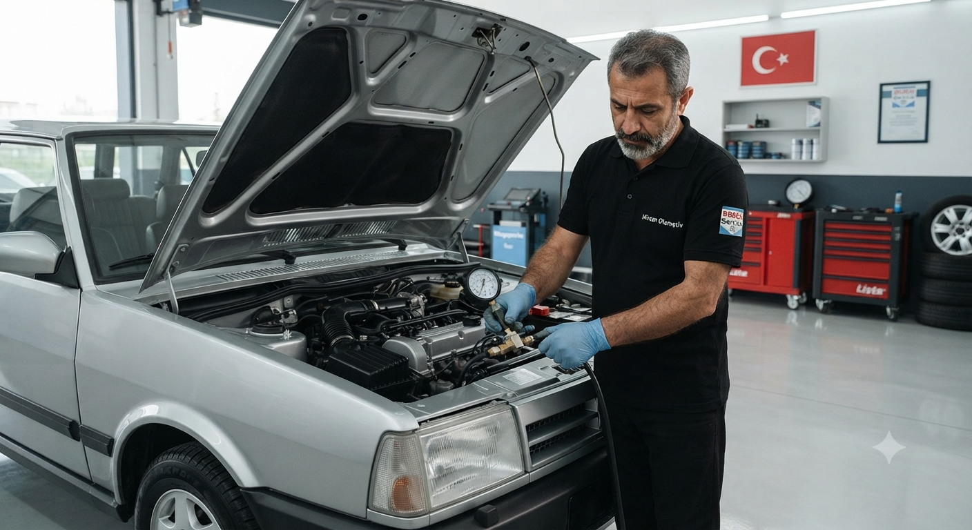 Mirsan Otomotiv Bosch Car Service atölyesinde Tofaş Kartal aracın motoru ve yakıt basınç regülatörü değişimi